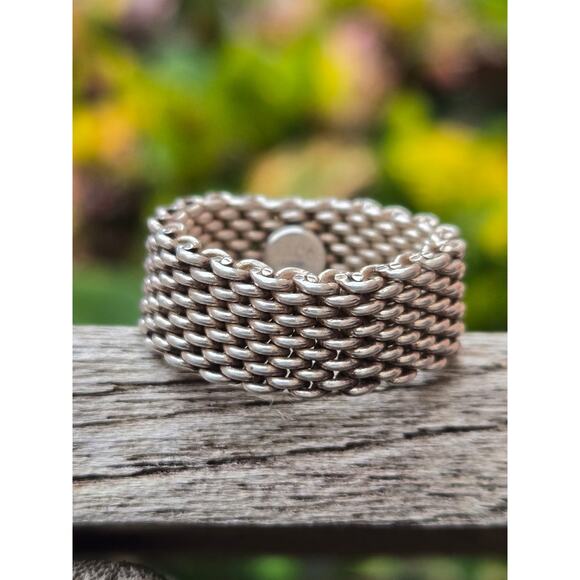Vintage Tiffany & Co Somerset Sterling Silver Mesh Ring Sz 6.25 - Picture 1 of 8